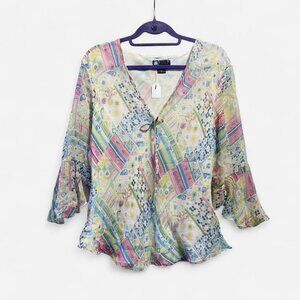 Carole Little vintage beaded fairy 100% silk blouse with bell sleeve